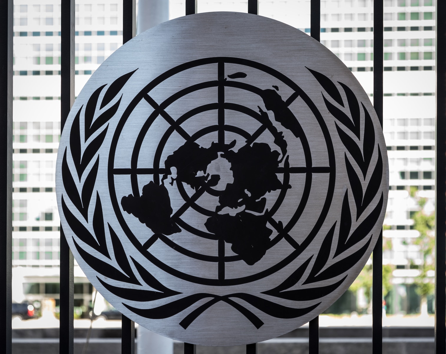 the united nations emblem is on display in front of a window